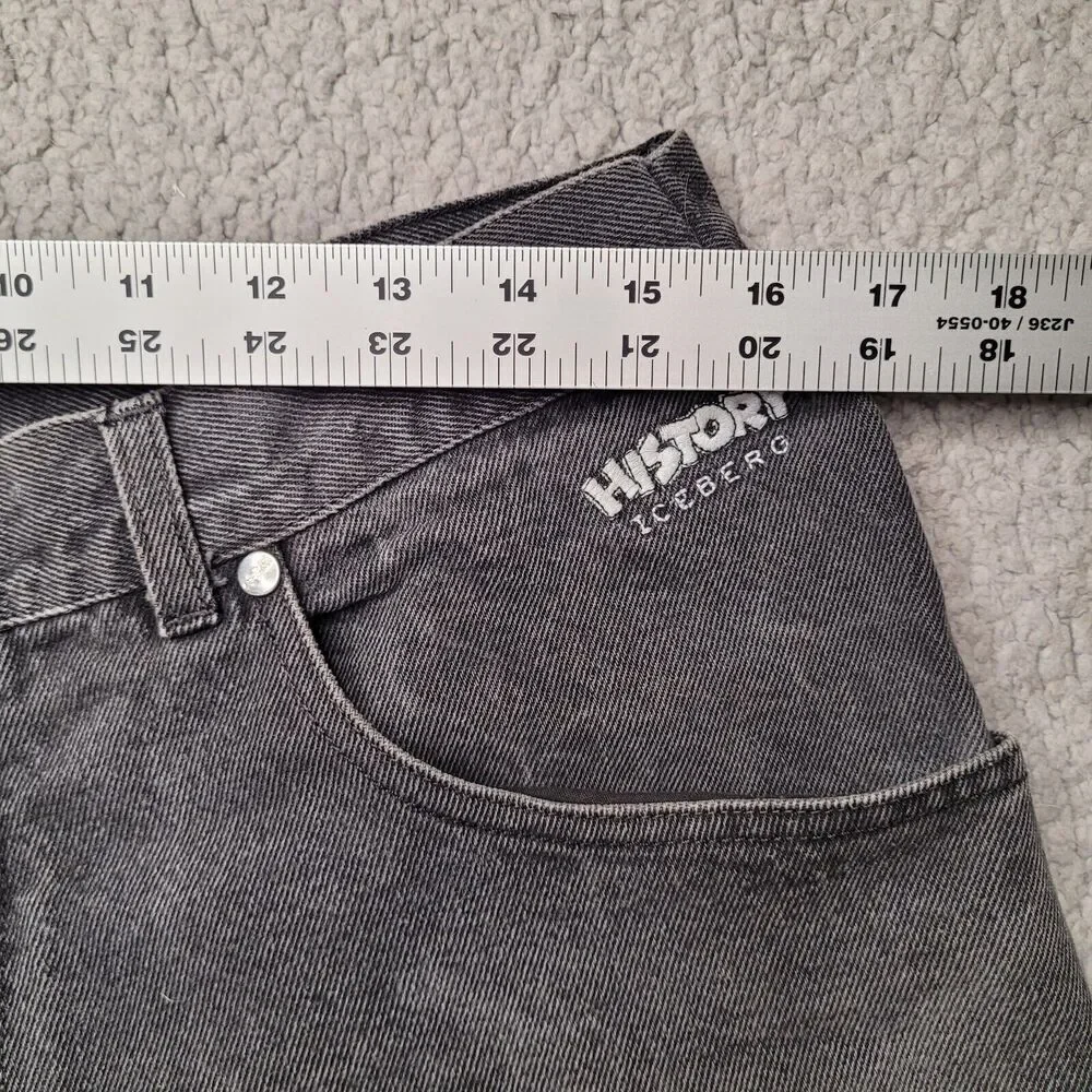 Vintage Iceberg History Jeans Mens 31 Black Denim Pepe Le Pew Baggy 90s Hip Hop